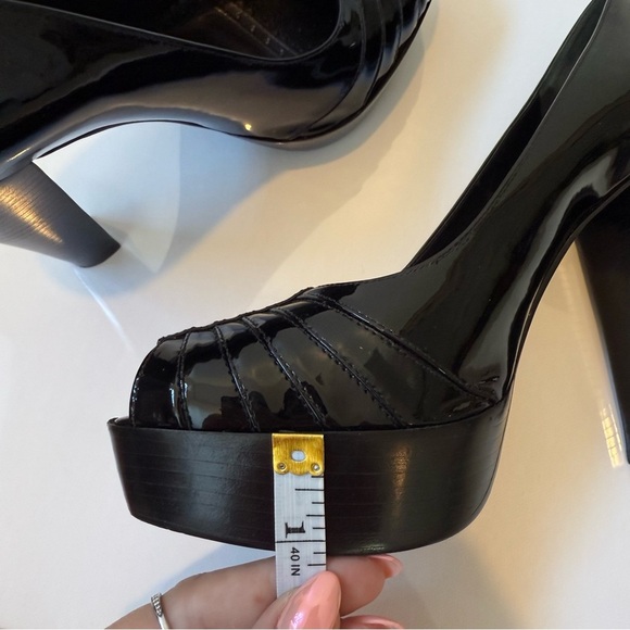 VIA SPIGA Black Patent Leather Platform Peep Toe Heels 7.5 - Picture 3 of 13